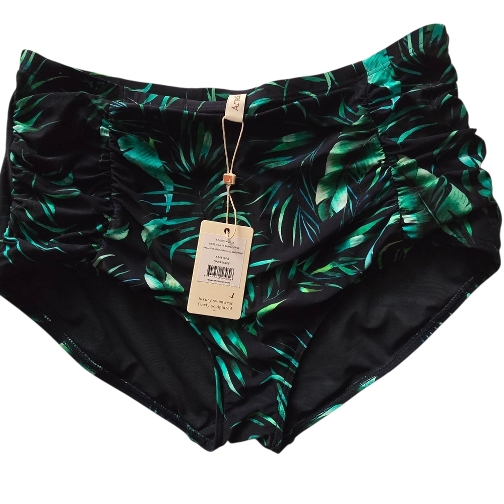 NWT Artsands Palmspiration Raphael Tropical Palm Leaf Black Green Bikini Bottom